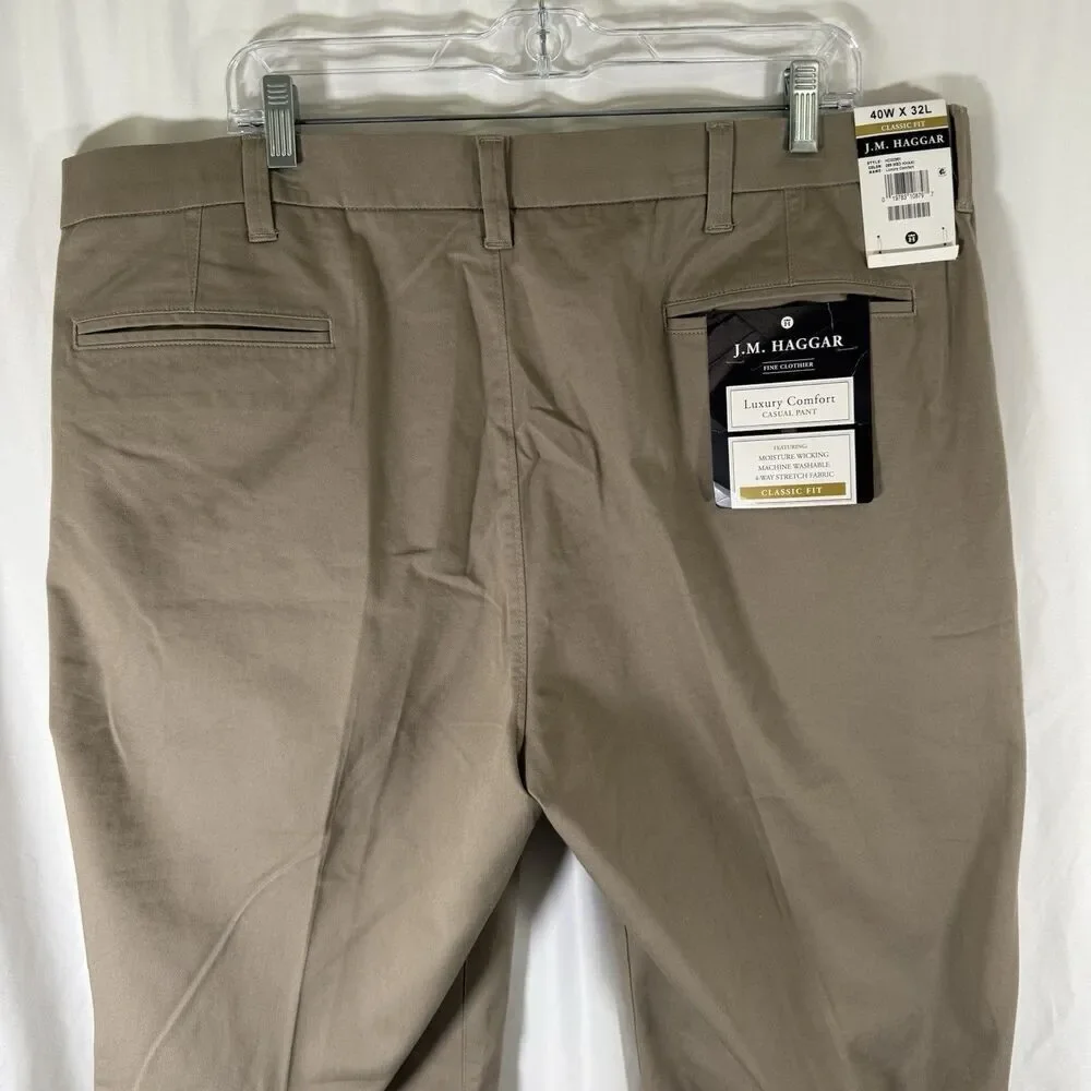 New JM Haggar Dress Pants 40x32 Brown Flat Front Luxury Comfort Casual